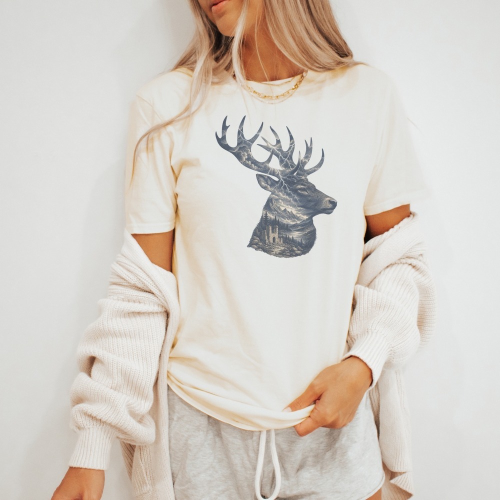 Stag Carrying a Storm Within His Silhouette Tee